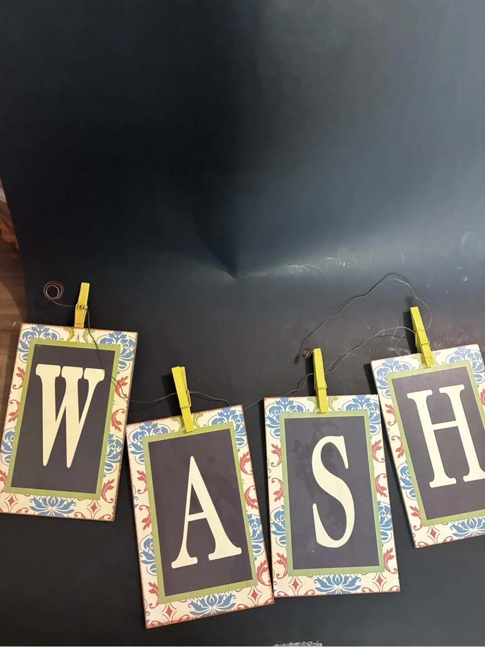 WASH Decorative Hanging Banner - Blue, Red, Cream rustic farmhouse